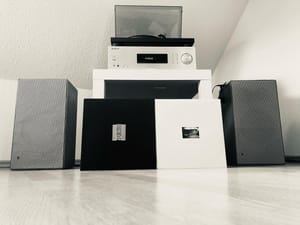 some vinyl records and the speakers